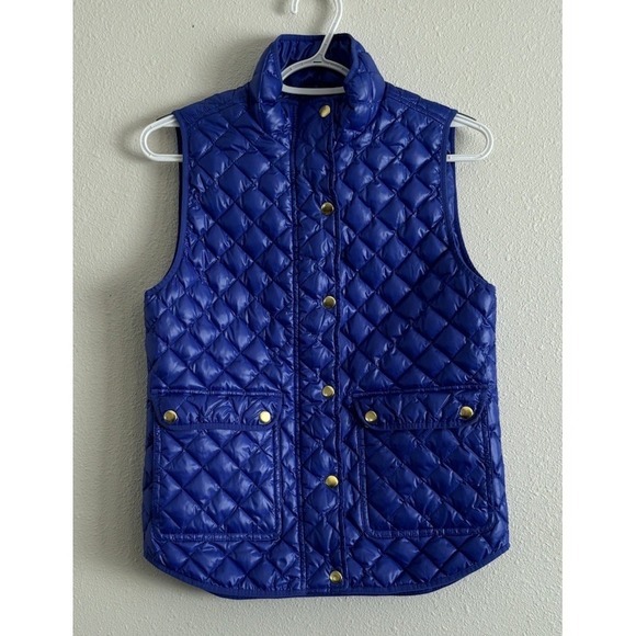 J Crew Vest Womens XS Blue Down Feather Shiny Puffer Quilted‎ Field - Picture 1 of 9